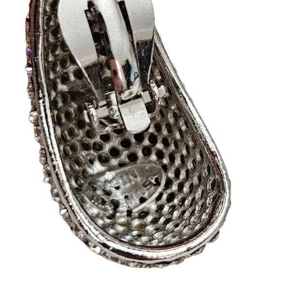 Jarin Silver Tone Clear Rhinestone Pave Clip On Earrings Teardrop Style, Signed - Picture 6 of 11